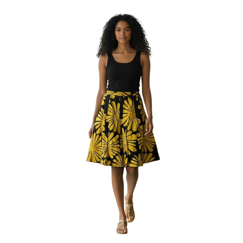 INC International Concepts Yellow Black Floral Linen Flowy Skirt SZ 8 NWT Boho